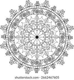  Ilustración vectorial Mandala en blanco y negro"
