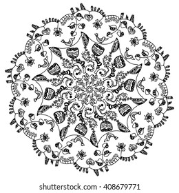 Black and white mandala. Vector illustration. Coloring. Geometric pattern. Zentangle, doodle.