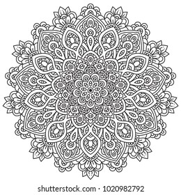 Black and white mandala vector isolated on white. Vector hand drawn circular decorative element.
