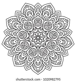 Vector de mandala blanco y negro aislado en blanco. Vector dibujado a mano elemento decorativo circular.
