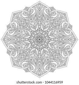 Black and white mandala vector isolated on white. Vector hand drawn circular decorative element.
