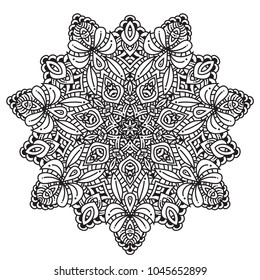 Black and white mandala vector isolated on white. Vector hand drawn circular decorative element.
