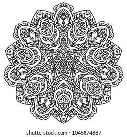 Black and white mandala vector isolated on white. Vector hand drawn circular decorative element.
