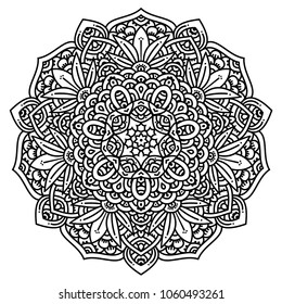 Black and white mandala vector isolated on white. Vector hand drawn circular decorative element.
