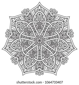 Black and white mandala vector isolated on white. Vector hand drawn circular decorative element.
