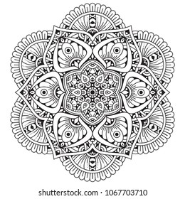 Black and white mandala vector isolated on white. Vector hand drawn circular decorative element.
