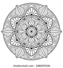 Black and white mandala vector isolated on white. Vector hand drawn circular decorative element.
