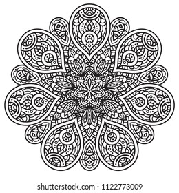 Black and white mandala vector isolated on white. Vector hand drawn circular decorative element.