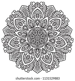 Black and white mandala vector isolated on white. Vector hand drawn circular decorative element.
