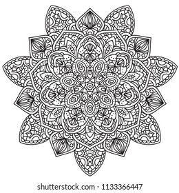 Black and white mandala vector isolated on white. Vector hand drawn circular decorative element.