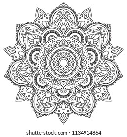 Black and white mandala vector isolated on white. Vector hand drawn circular decorative element.