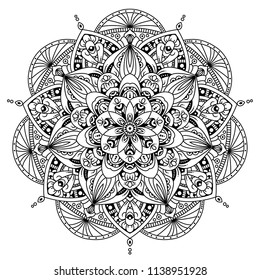 Black and white mandala vector isolated on white. Vector circular decorative element.	