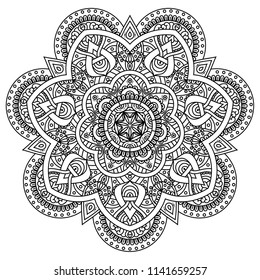 Black and white mandala vector isolated on white. Vector hand drawn circular decorative element.