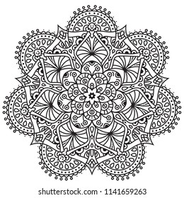 Black and white mandala vector isolated on white. Vector hand drawn circular decorative element.