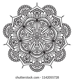 Black and white mandala vector isolated on white. Vector hand drawn circular decorative element.