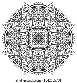 Black and white mandala vector isolated on white. Vector hand drawn circular decorative element.