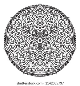 Black and white mandala vector isolated on white. Vector hand drawn circular decorative element.