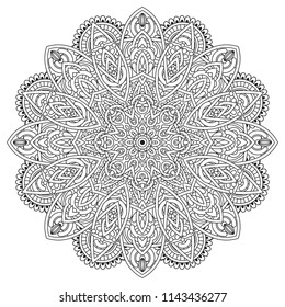 Black and white mandala vector isolated on white. Vector hand drawn circular decorative element.