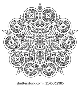 Black and white mandala vector isolated on white. Vector hand drawn circular decorative element.