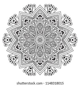 Black and white mandala vector isolated on white. Vector hand drawn circular decorative element.
