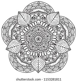 Black and white mandala vector isolated on white. Vector hand drawn circular decorative element.
