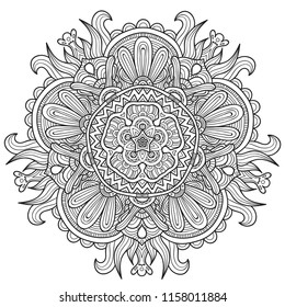 Black and white mandala vector isolated on white. Vector hand drawn circular decorative element.
