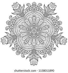 Black and white mandala vector isolated on white. Vector hand drawn circular decorative element.
