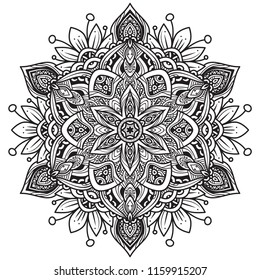 Black and white mandala vector isolated on white. Vector hand drawn circular decorative element.
