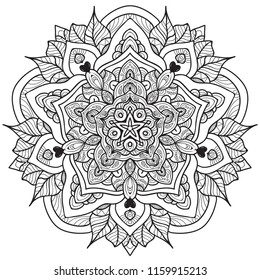 Black and white mandala vector isolated on white. Vector hand drawn circular decorative element.
