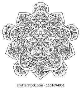 Black and white mandala vector isolated on white. Vector hand drawn circular decorative element.
