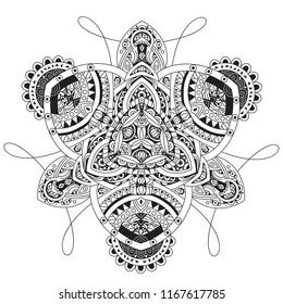 Black and white mandala vector isolated on white. Vector hand drawn circular decorative element.

