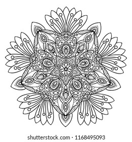 Black and white mandala vector isolated on white. Vector hand drawn circular decorative element.

