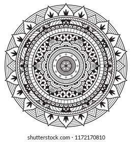 Black and white mandala vector isolated on white. Vector hand drawn circular decorative element.