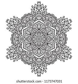 Black and white mandala vector isolated on white. Vector hand drawn circular decorative element.