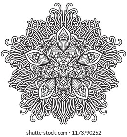 Black and white mandala vector isolated on white. Vector hand drawn circular decorative element.