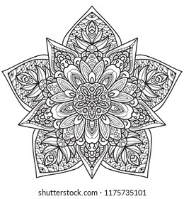 Black and white mandala vector isolated on white. Vector hand drawn circular decorative element.