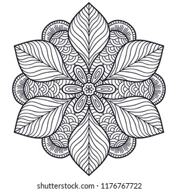 Black and white mandala vector isolated on white. Vector hand drawn circular decorative element.
