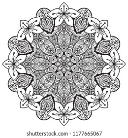 Black and white mandala vector isolated on white. Vector hand drawn circular decorative element.