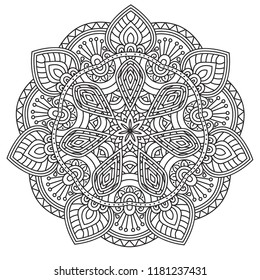 Black and white mandala vector isolated on white. Vector hand drawn circular decorative element.