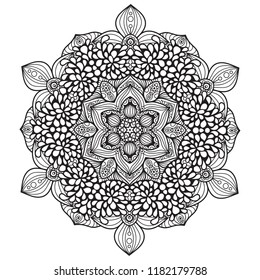 Black and white mandala vector isolated on white. Vector hand drawn circular decorative element.