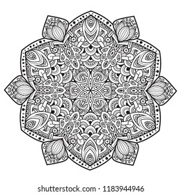 Black and white mandala vector isolated on white. Vector hand drawn circular decorative element.