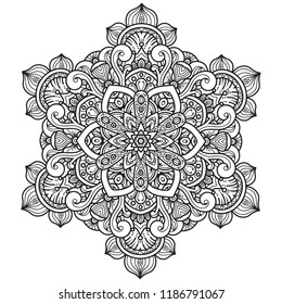 Black and white mandala vector isolated on white. Vector hand drawn circular decorative element.