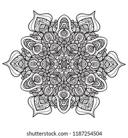 Black and white mandala vector isolated on white. Vector hand drawn circular decorative element.