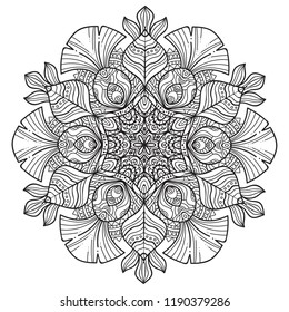 Black and white mandala vector isolated on white. Vector hand drawn circular decorative element.