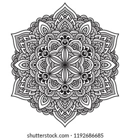 Black and white mandala vector isolated on white. Vector hand drawn circular decorative element.