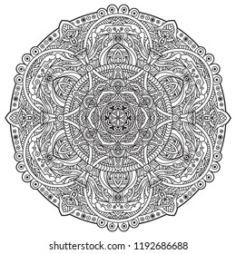 Black and white mandala vector isolated on white. Vector hand drawn circular decorative element.