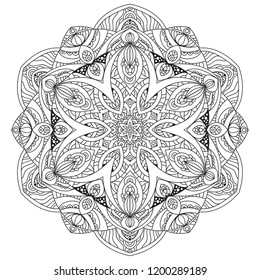 Black and white mandala vector isolated on white. Vector hand drawn circular decorative element.