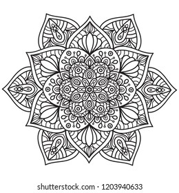 Black and white mandala vector isolated on white. Vector hand drawn circular decorative element.