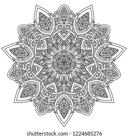 Black and white mandala vector isolated on white. Vector hand drawn circular decorative element.