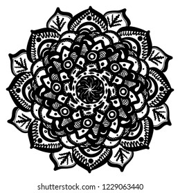 Black and white mandala vector isolated on white. Vector hand drawn circular decorative element.